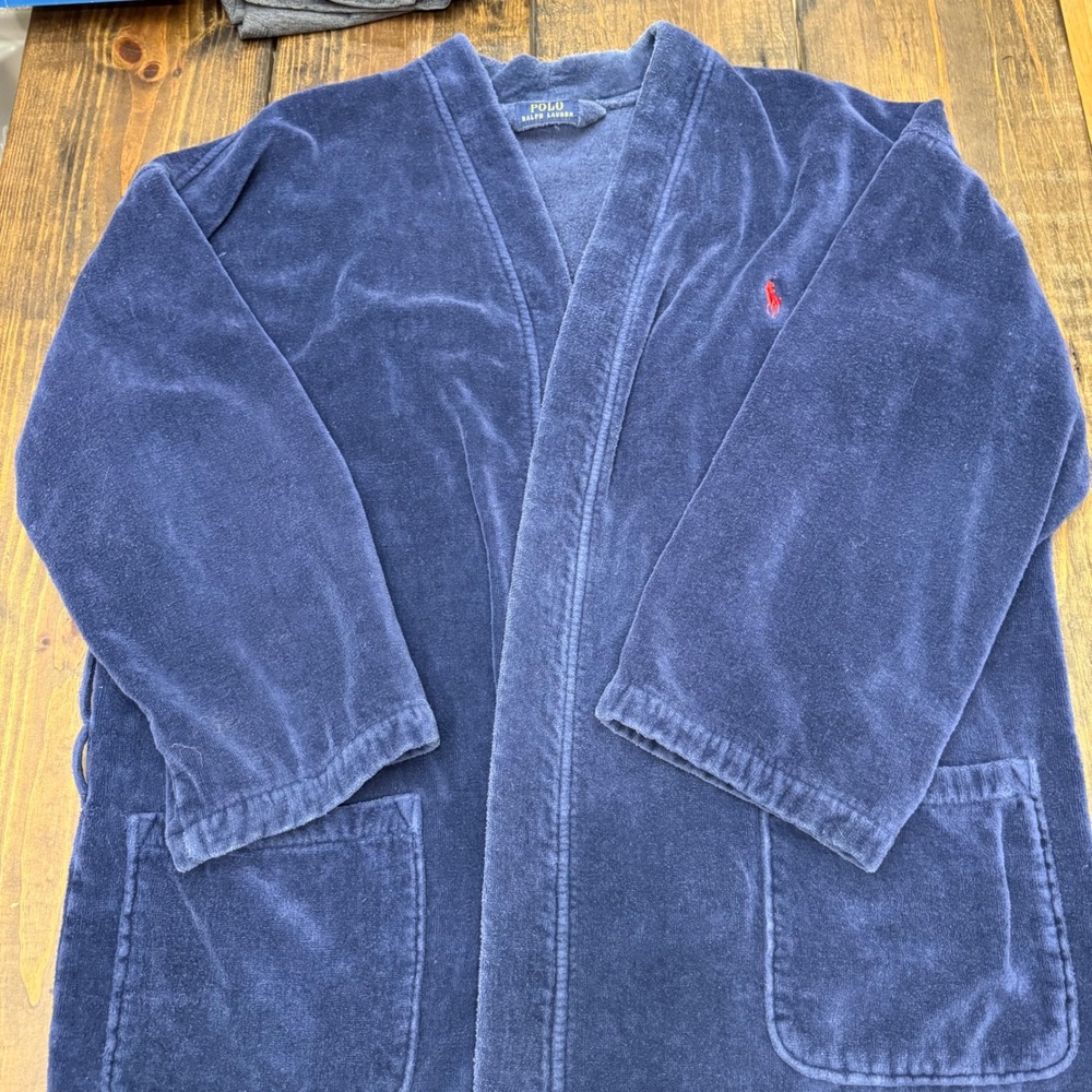 Polo Ralph Lauren Mens Navy Blue Cotton Terry Cloth Robe L/XL no‎ belt